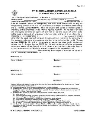 St. Thomas Aquinas Field Trip Consent and Waiver Form
