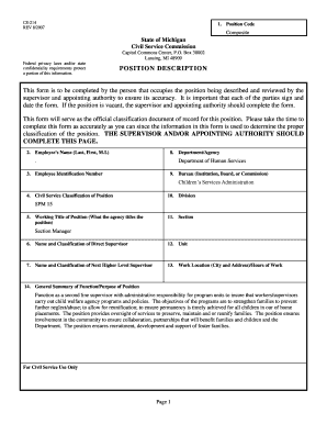 Michigan Civil Service Position Description Form
