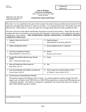 Michigan Civil Service Position Description Form