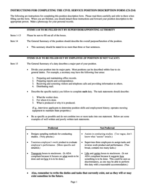 Civil Service Position Description Form CS-214