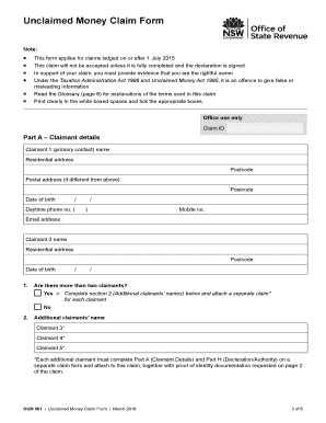 Unclaimed Money Claim Form