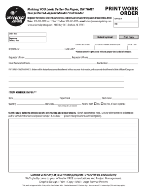 Duke Print Vendor Order Form