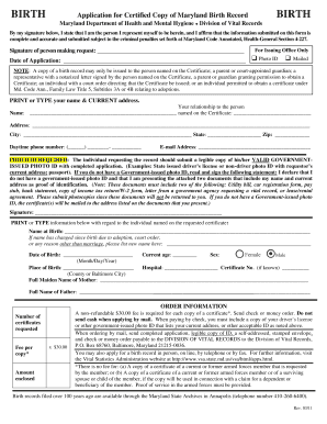 Maryland Birth Record Application