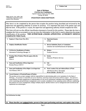 Michigan Civil Service Position Description Form