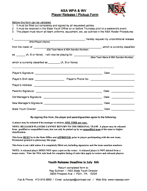 NSA Player Release Pickup Form