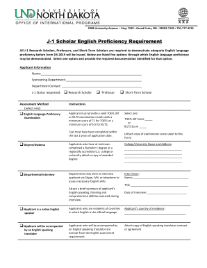 J-1 Scholar English Proficiency Requirement Form