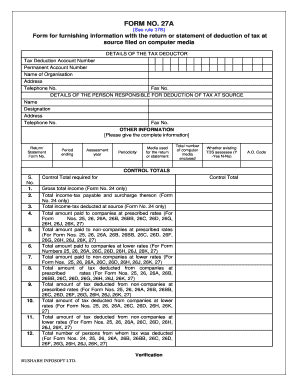 Form 27A Tax Deduction at Source Information