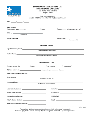 Starwood Retail Specialty Leasing Application