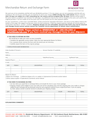 Merchandise Return and Exchange Form