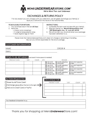 MensUnderwearStore Return Form