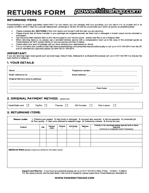 Powerkiteshop Return Form