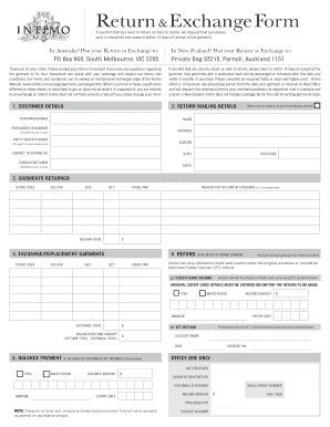 Intimo Return and Exchange Form