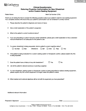 Referring Physician Authorization for Wheelchair