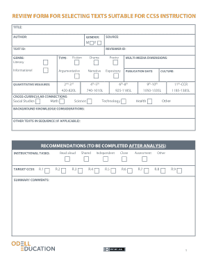Review Form for Selecting Texts Suitable for CCSS Instruction