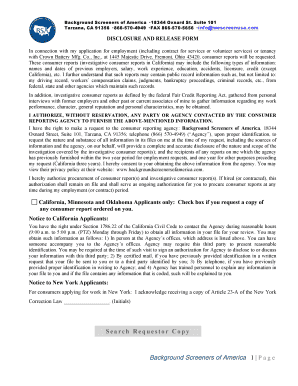 Employment Background Check Disclosure and Release Form