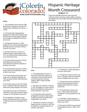Hispanic Heritage Month Crossword