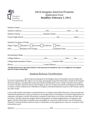 Imagine America Promise Application Form