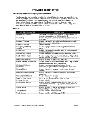 Provider Self Certification Form