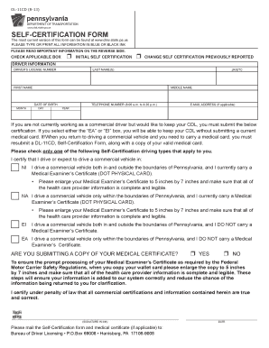 Pennsylvania Commercial Driver Self-Certification Form
