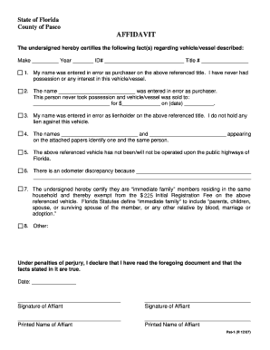 Florida Vehicle/Vessel Affidavit