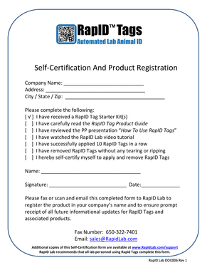 RapID Tag Self-Certification Form