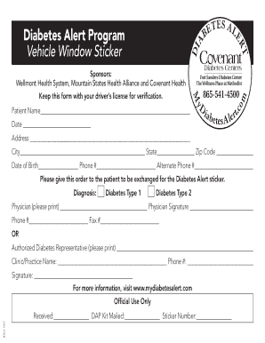 Diabetes Alert Program Vehicle Window Sticker