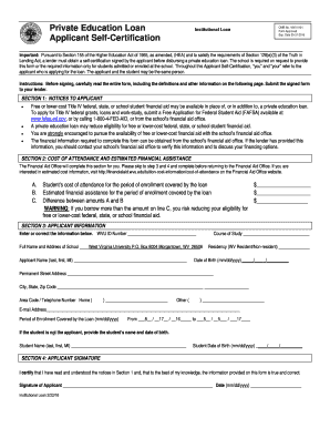 Private Education Loan Applicant Self-Certification