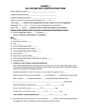 2012 Income Self-Certification Form