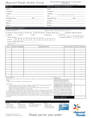 eSpecial Needs Order Form