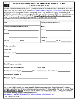 Request for Dispatch of an Apprentice - DAS 142 Form