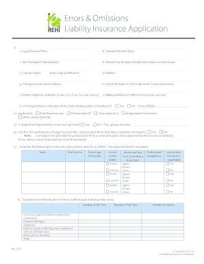 Errors & Omissions Liability Insurance Application