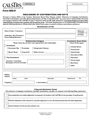 California Form 600-H Disclosure