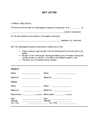 Gift Letter for Property Purchase