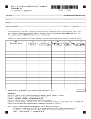 Rhode Island Form RI-107 Tax Incentives for Employers