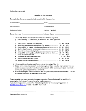 Student Performance Evaluation Form 600