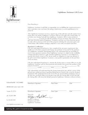 Lighthouse Assistance Gift Letter