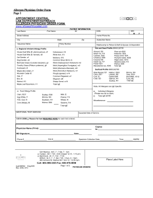 Allergen Physician Order Form