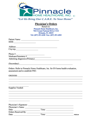 Physician's Orders for Home Healthcare