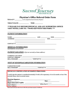 Physician's Office Referral Order Form