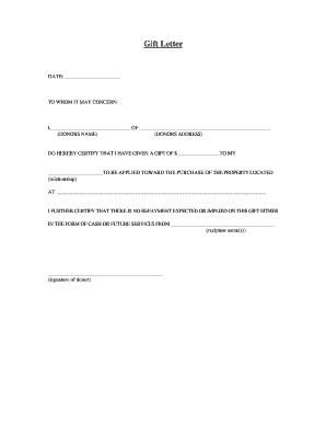 Gift Letter for Property Purchase