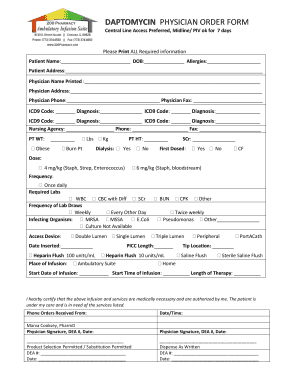 Daptomycin Physician Order Form