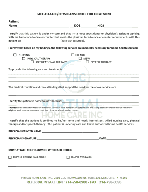 Physician's Order for Home Health Treatment