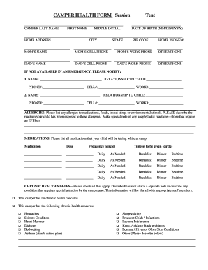 Camper Health Form