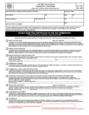 Utah Sales Tax Exemption Certificate