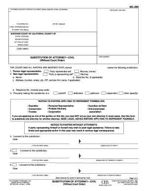 Substitution of Attorney Civil Form