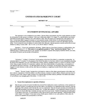 US Bankruptcy Court Statement of Financial Affairs