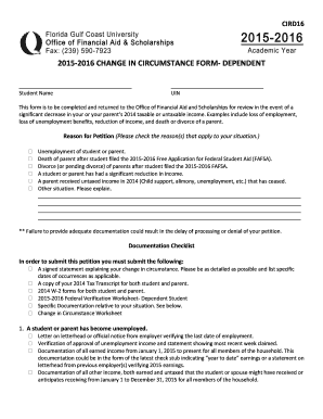 2015-2016 Change in Circumstance Form - Dependent