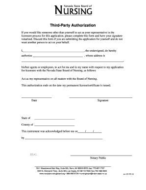 Nevada Nursing Third-Party Authorization Form