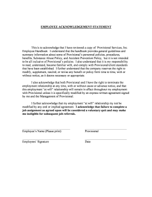 Employee Handbook Acknowledgment Form