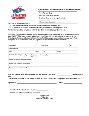 USMS Club Membership Transfer Application